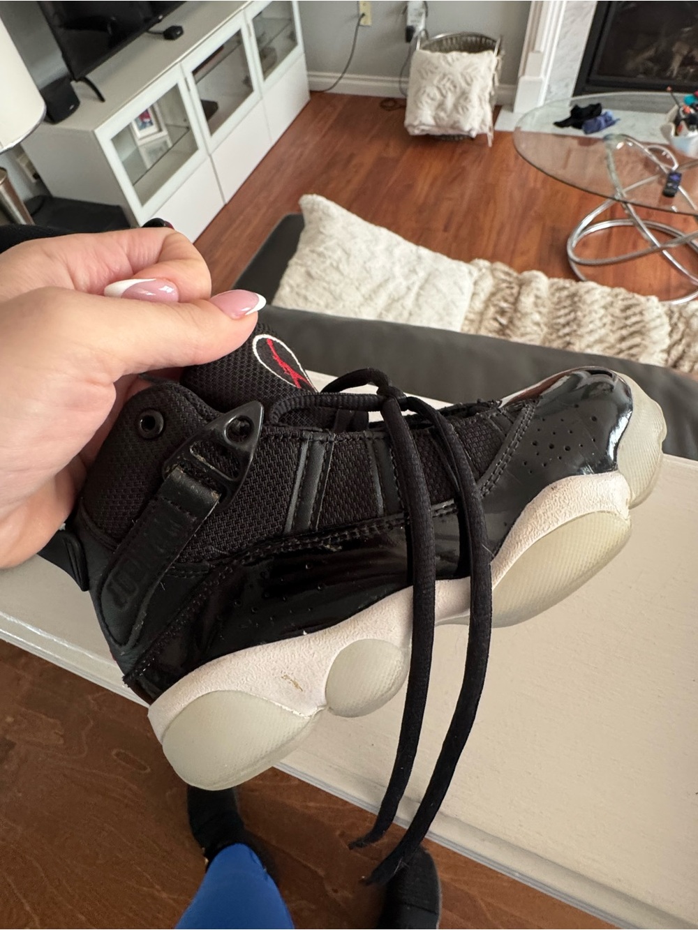 Jordan Kids Black Patent Leather Basketball Sneakers with White Sole